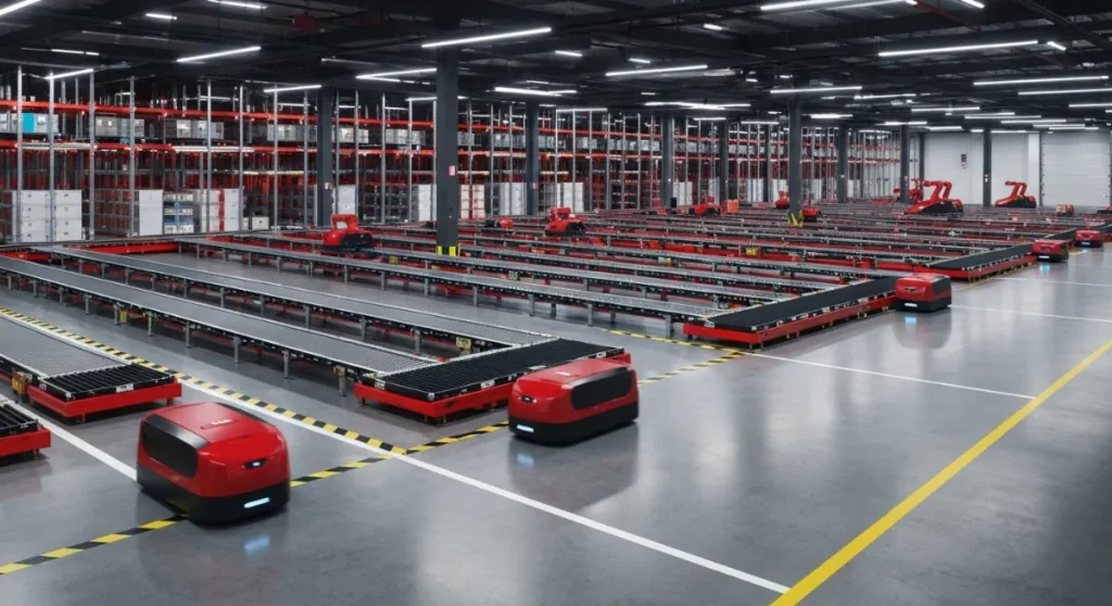 近未来的な赤と黒をテーマにした沿うことAGV・AMR