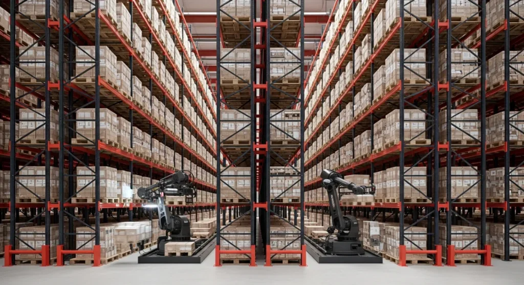 大量の荷物を抱えるパレット型自動倉庫