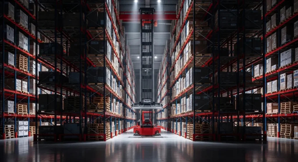 夜に稼働するパレット型自動倉庫