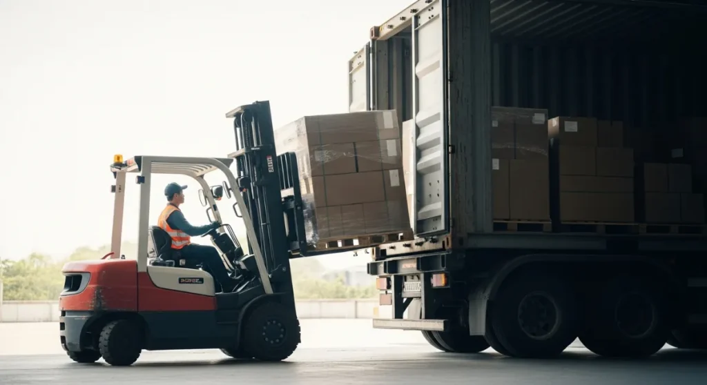 きついデバンニング作業を行う従業員