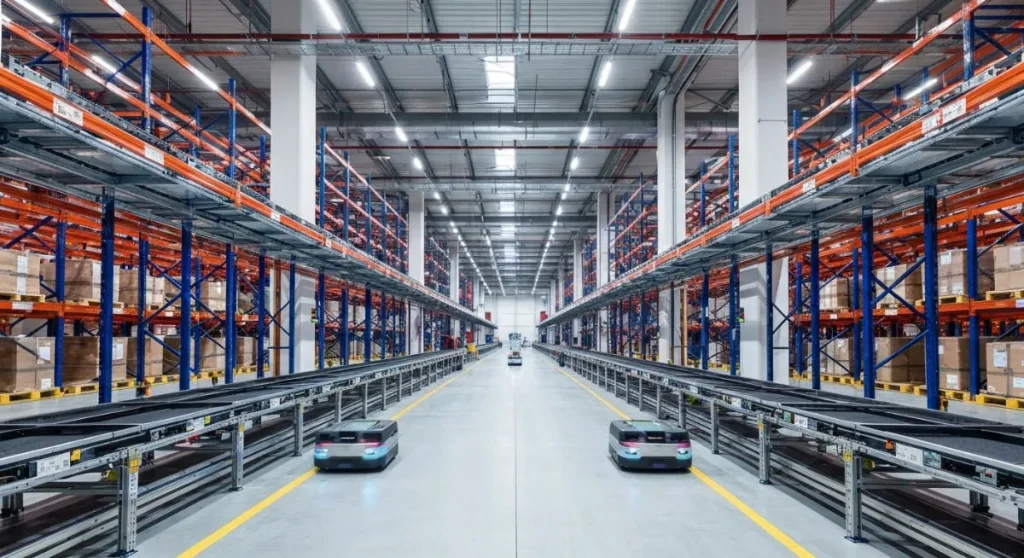 近代的な倉庫内のマテハン機器