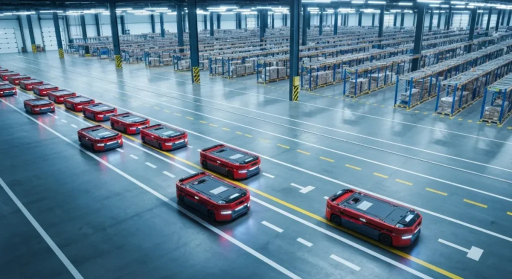 倉庫内を走行するAGV