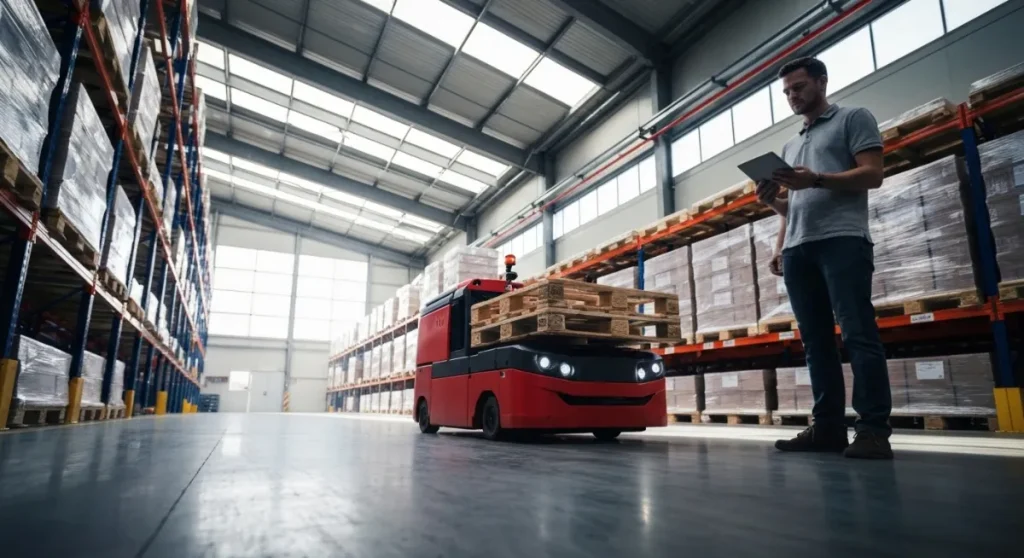 AGVと管理する従業員