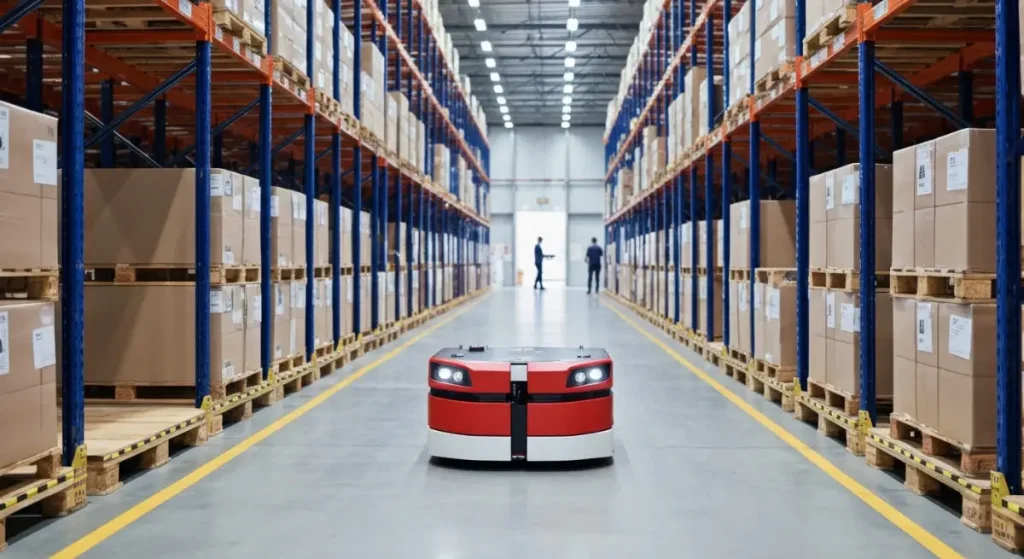 倉庫内を走る運搬ロボット